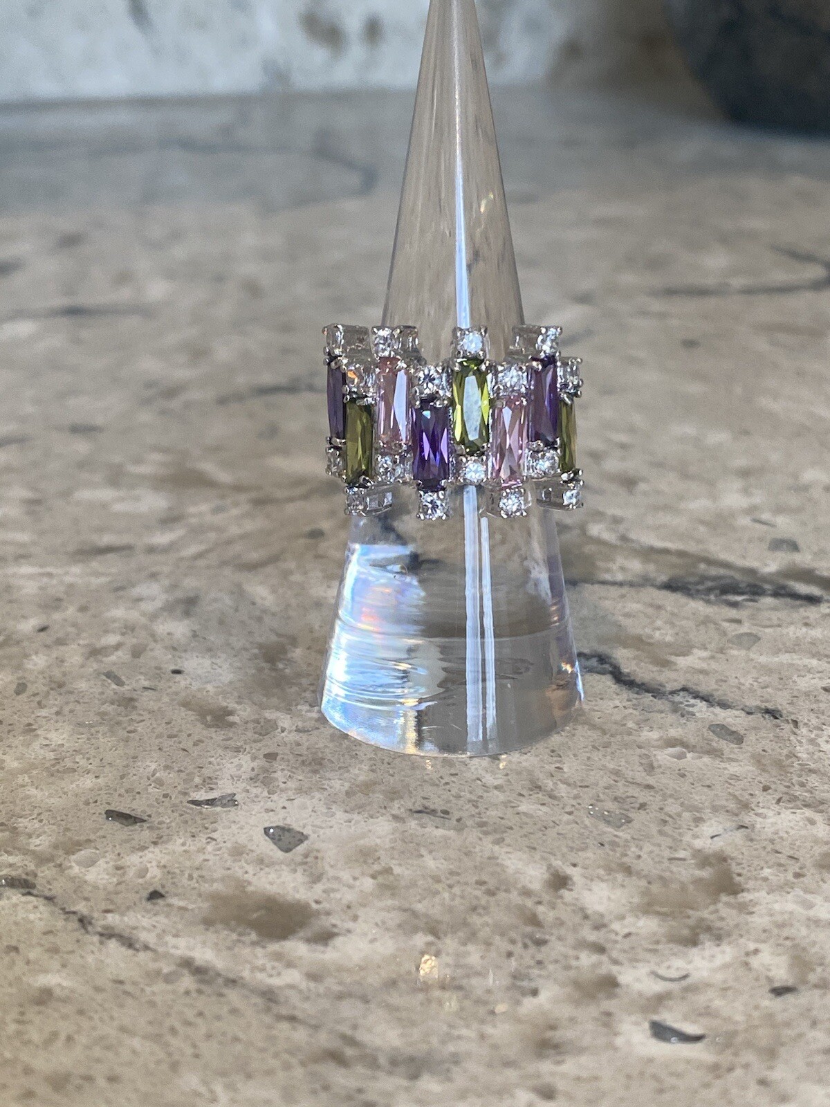 Sterling Silver Pink, Green, Purple, & White Cubic Zirconia Ring HSN