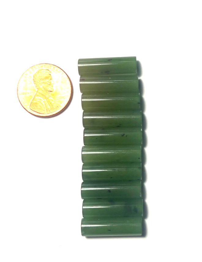 VINTAGE GREEN TAIWAN JADE SMOOTH TUBES LOT OF 10 PCS 20X6MM D/T BELOW WHOLESALE