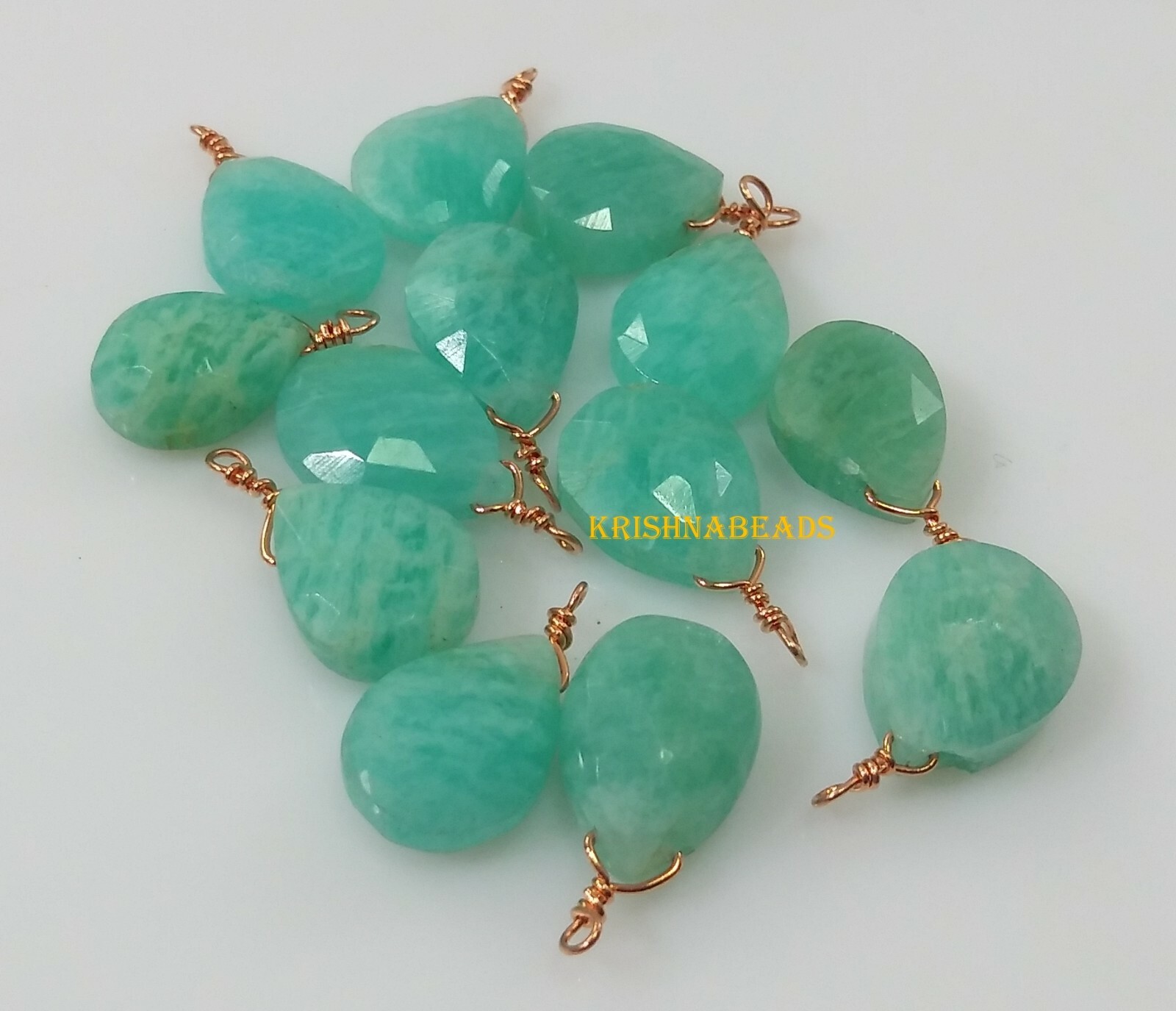 Natural Amazonite Pear 7×10-7x11mm Beads Rose Gold Plated Wire Wrapped 25Pecs