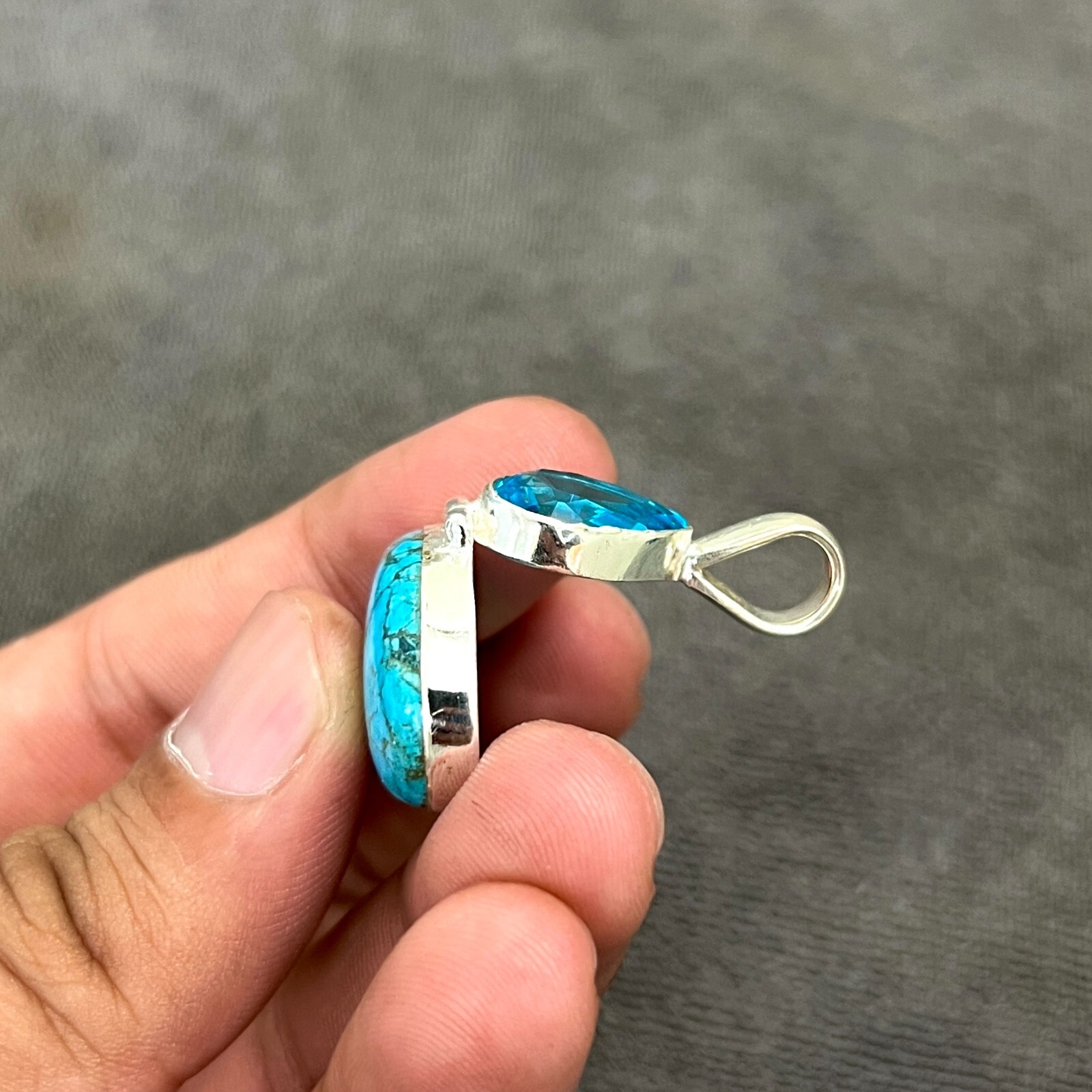 Turquoise Pendant Gemstone 925 Sterling Silver Handmade Jewelry Pendant 2.10″