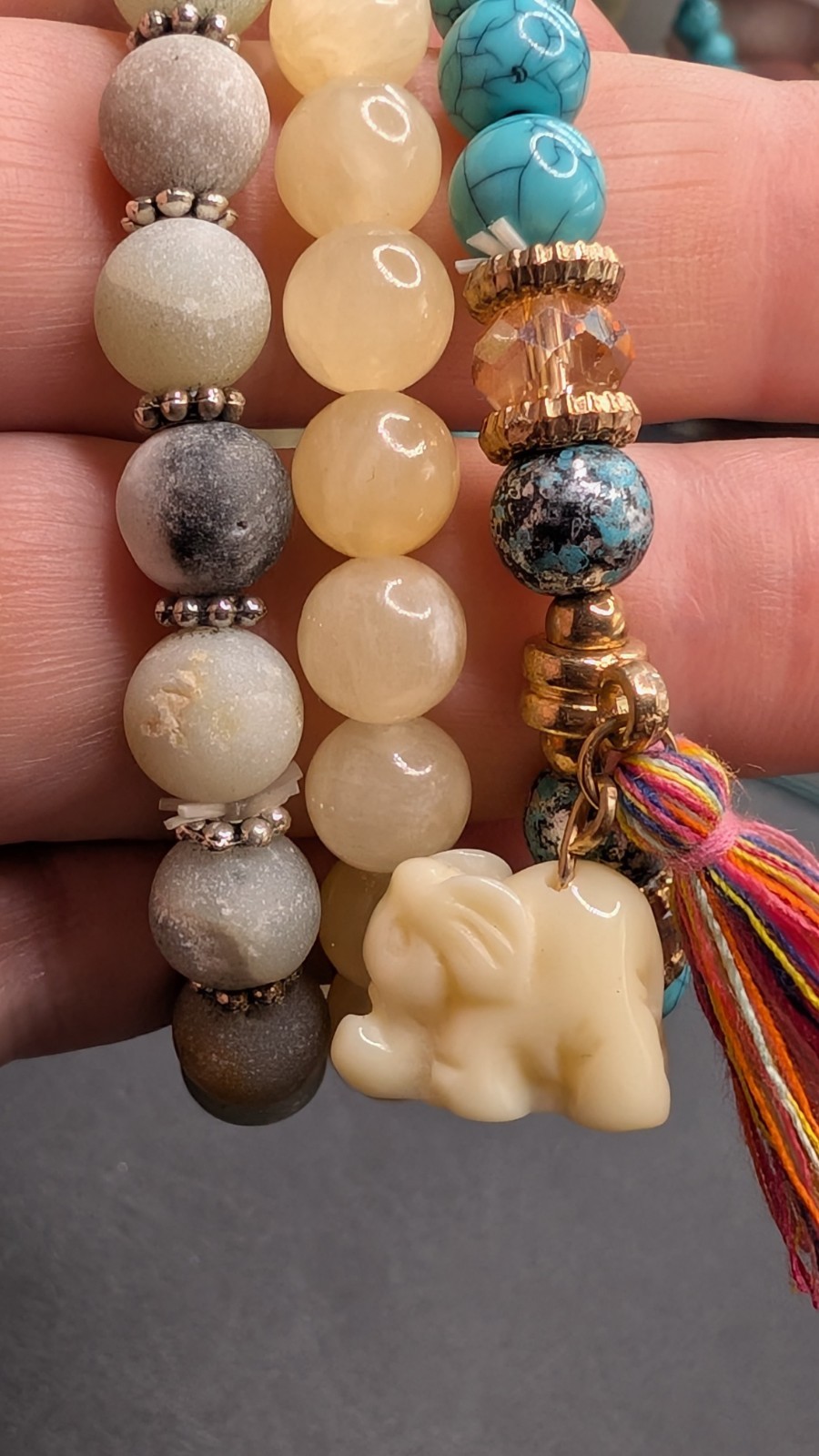 Women’s Elephant Charm Mixed Beaded Stretch Bracelet (16cm) 6″ S Wrist Set
