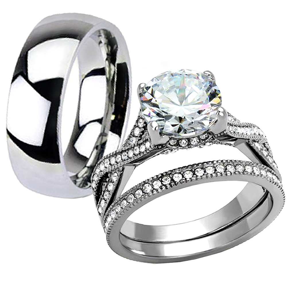 Couple 3.15 Ct Stainless Steel Infinity Wedding Engagement Matching Rings Set