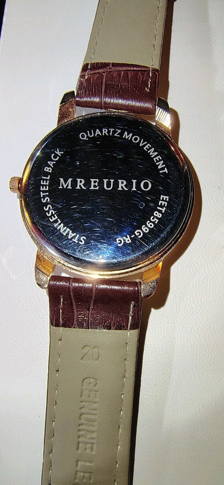 Mens Mreurio Round Rose Gold Tone Brown Leather Band Analog Watch