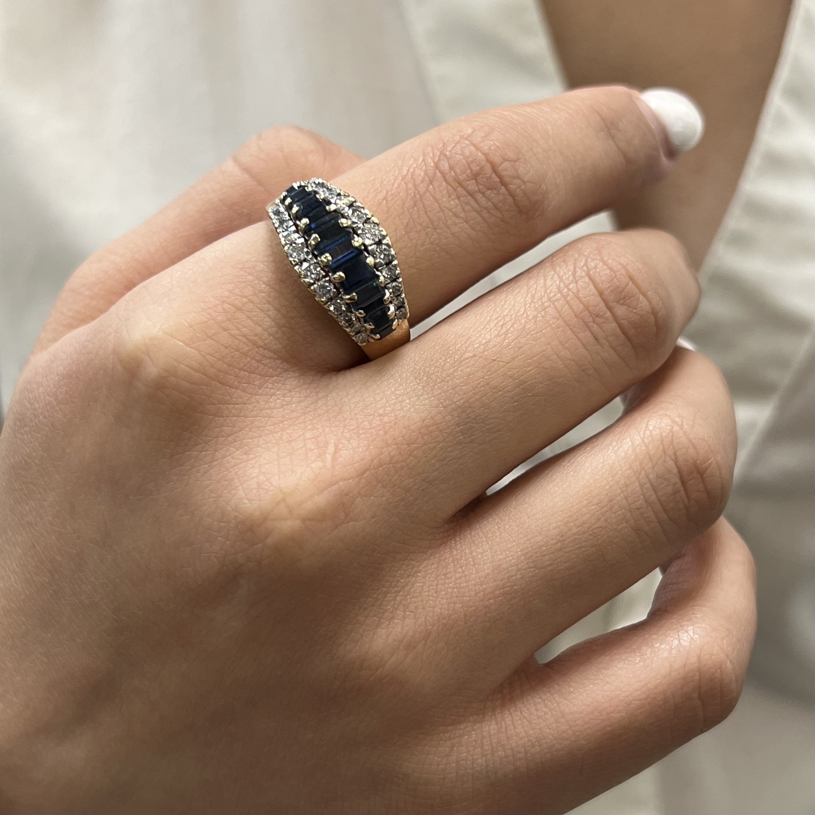 1.00cttw Blue Sapphire & 0.50 Cttw Diamond Cocktail Ring 14K Yellow Gold Size 10