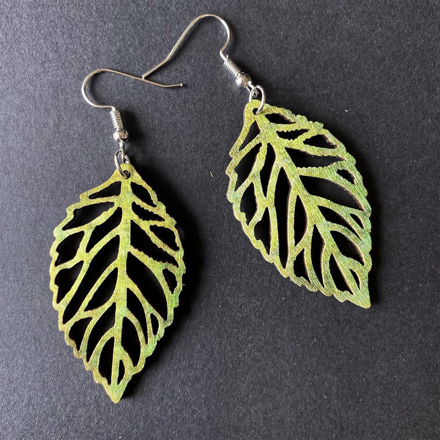 Handmade Bohemian Colorful Nature Wooden Leaf Dangle Drop Earrings Ethnic Africa