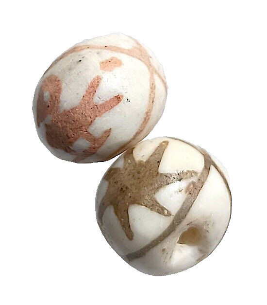 Beads, Set of 2, Stone – Bird Star, Old, Asst, .6″, Rare White Color, Will Vary