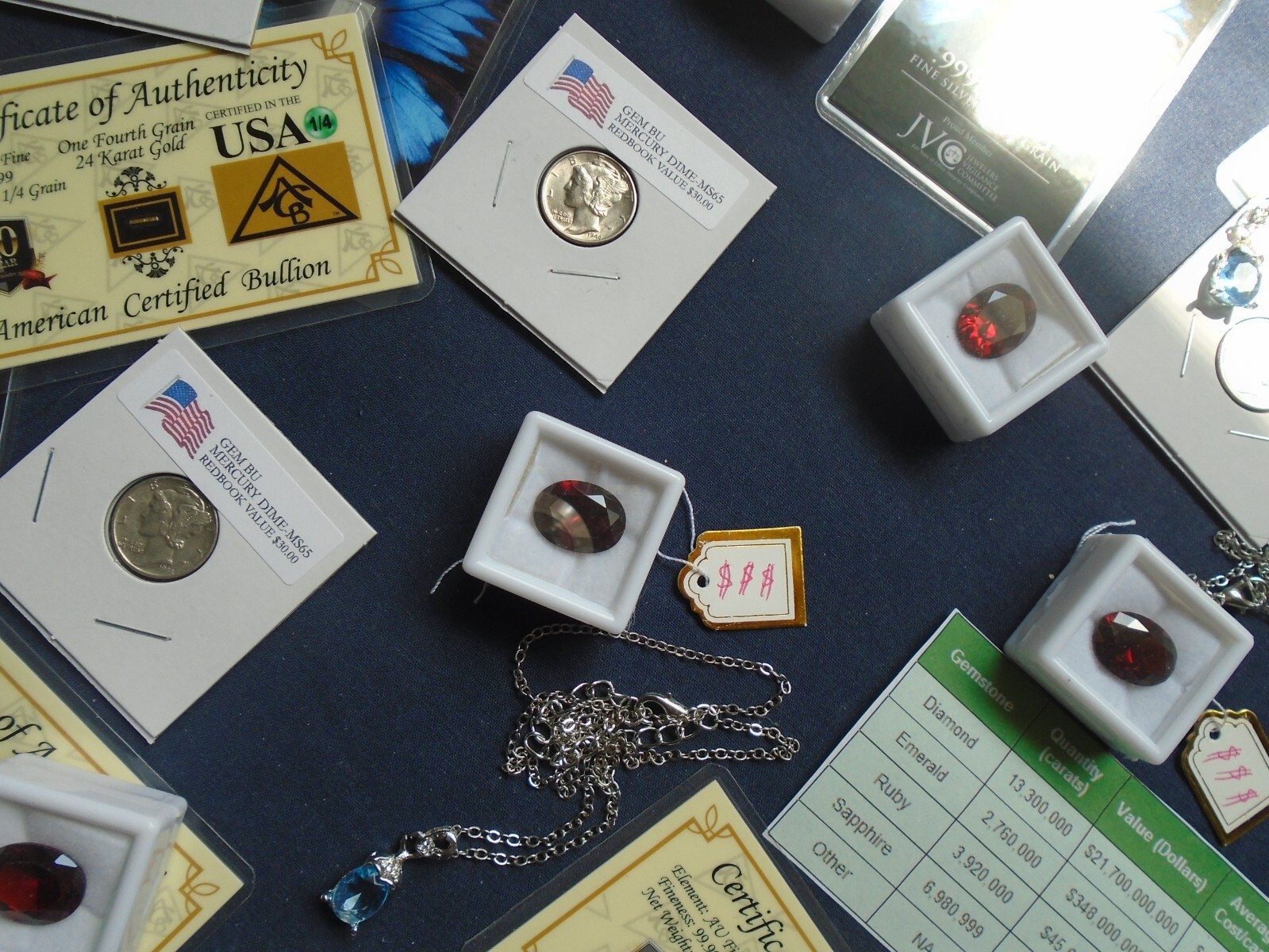 ☆ 5 PC.LOT- RUBY-GEM BU SILVER COIN-SILVER-GOLD-SAPPHIRE NECKLACE SALE-INVEST ☆