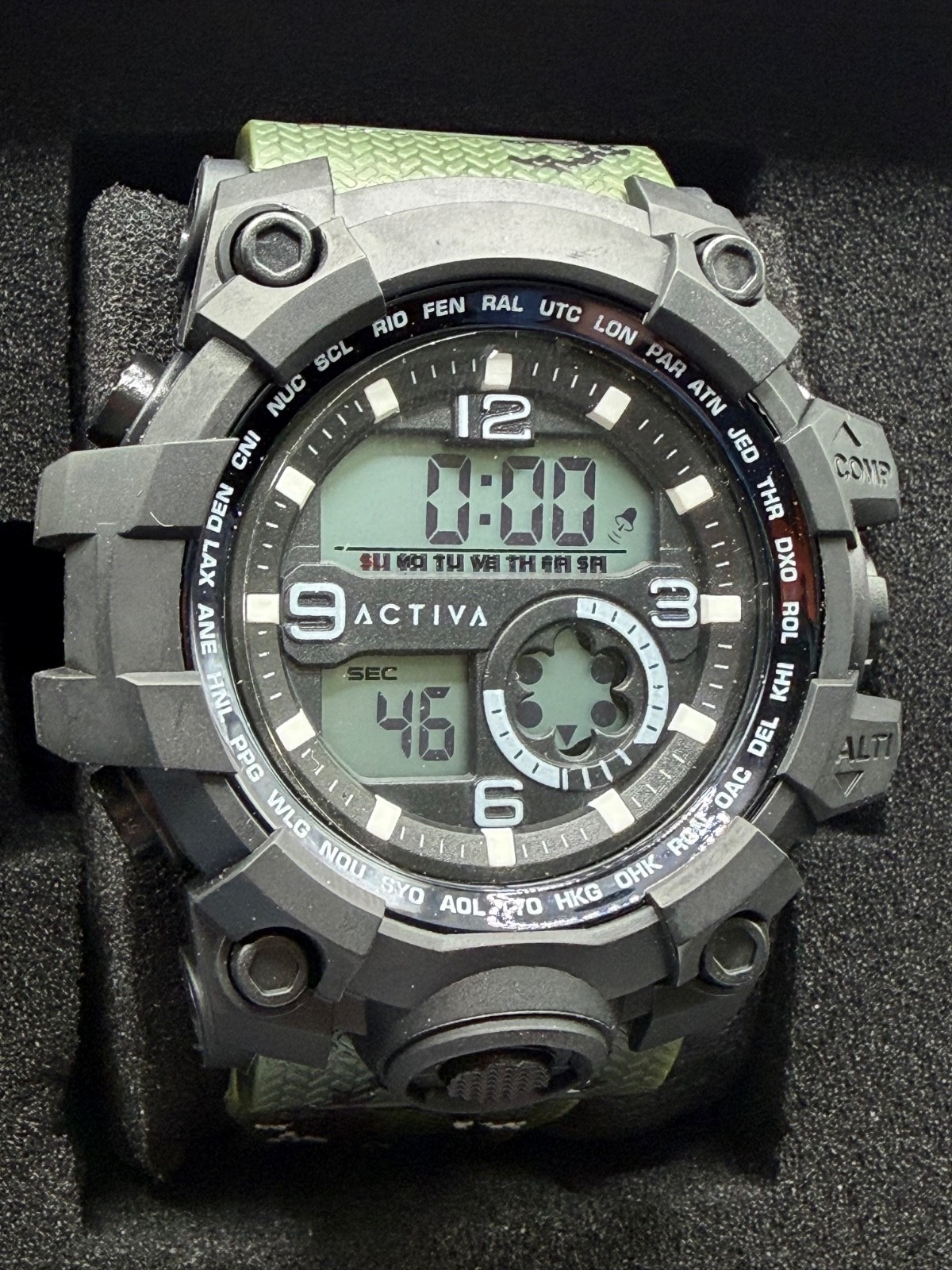 ACTIVA X INVICTA 495494 MEN’S 56MM DIGITAL WATCH ARMY GREEN BLACK NEW