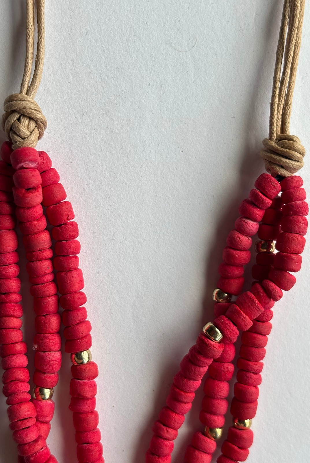 CHICO’S Statement Necklace Wood beads Blood Orange & Matte Gold Y-Drop Style