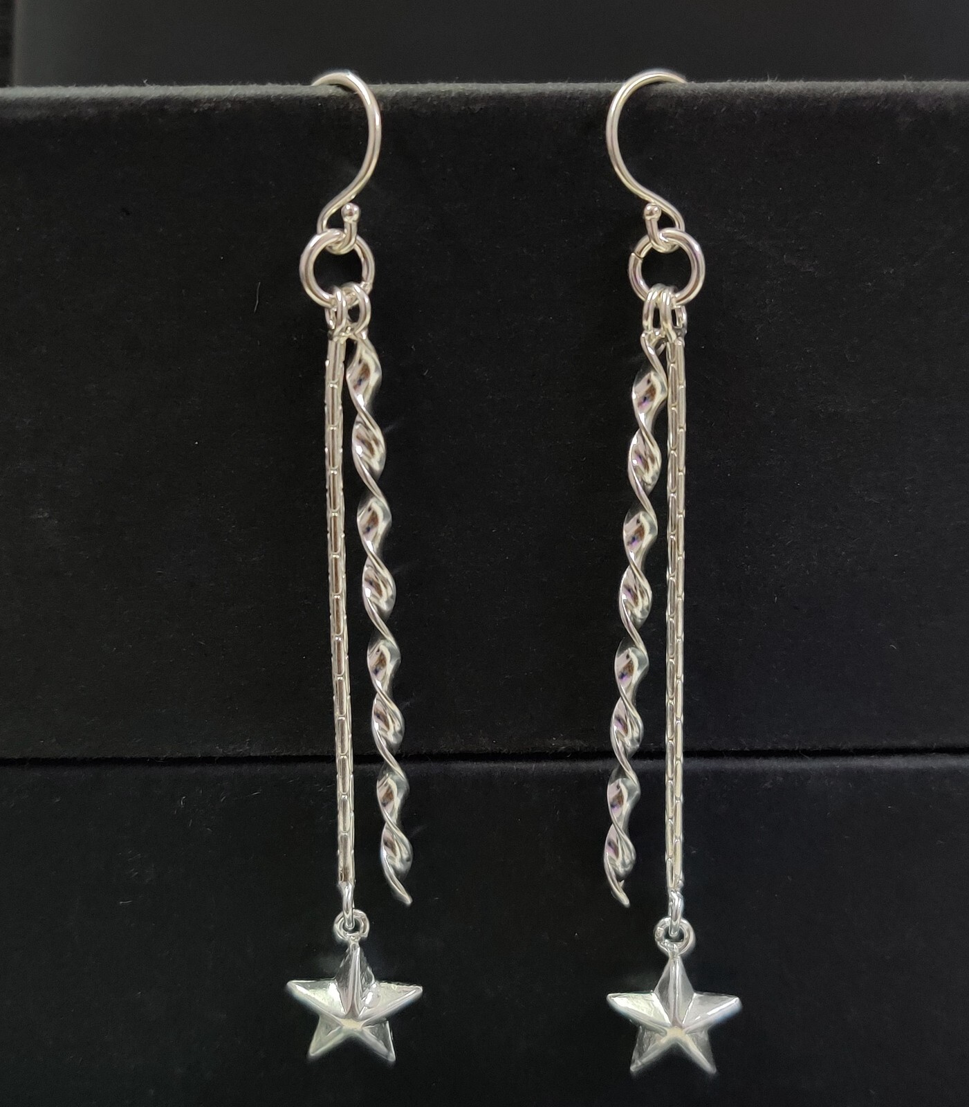 925 Silver Spiral Star Dangle Earrings Long Twisted Drop Boho Style Gift 76MM