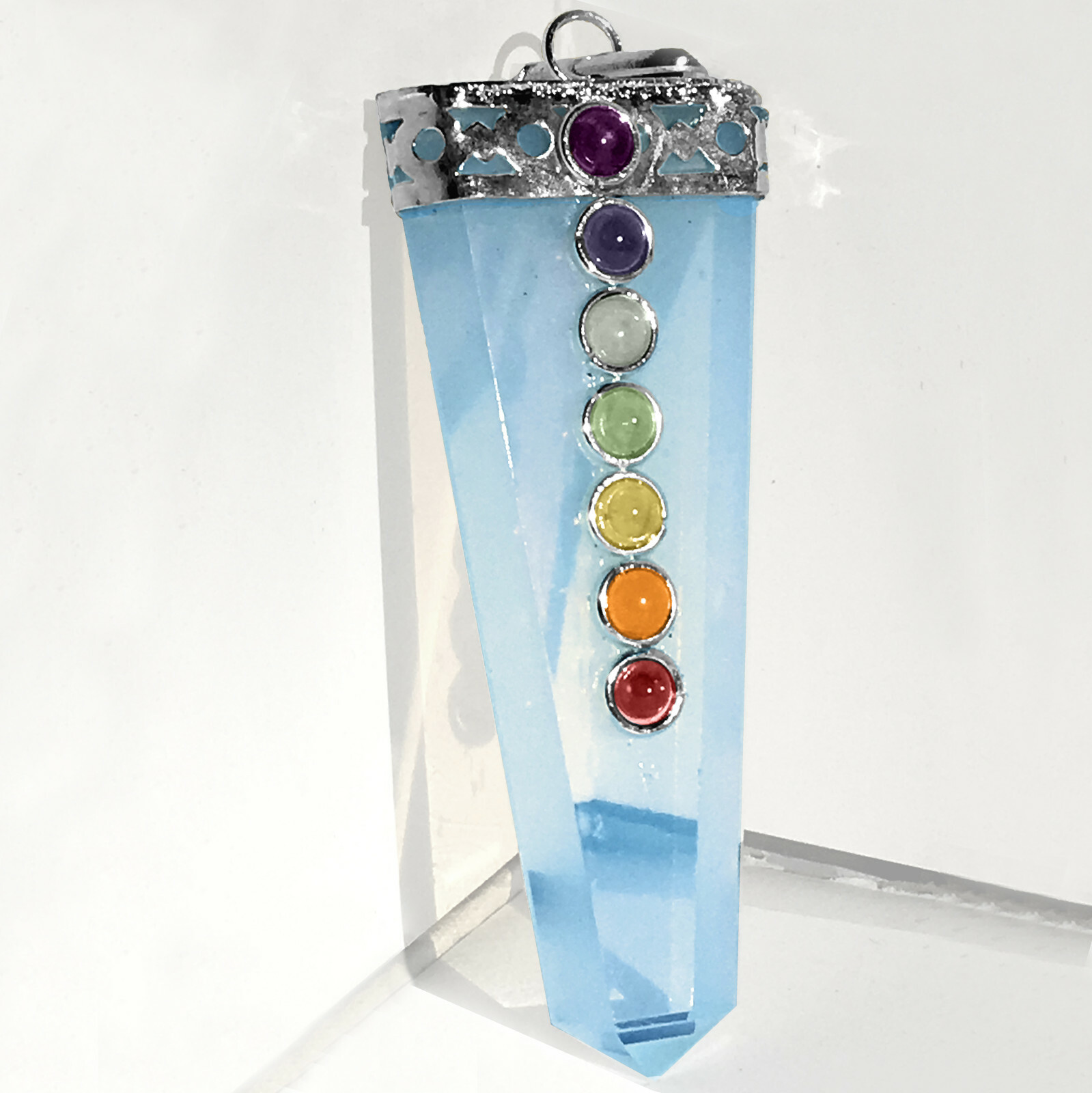 HIGH ENERGY Opalite Crystal 7 Chakra Stone Pendant Silver Opal Necklace CHARGED