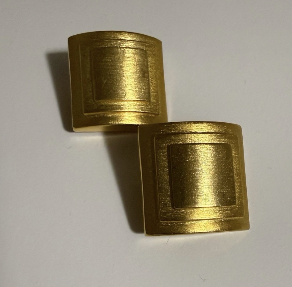 Helena Rubinstein Signed Vintage Gold Tone Square Stud Clip-On Earrings, Metal