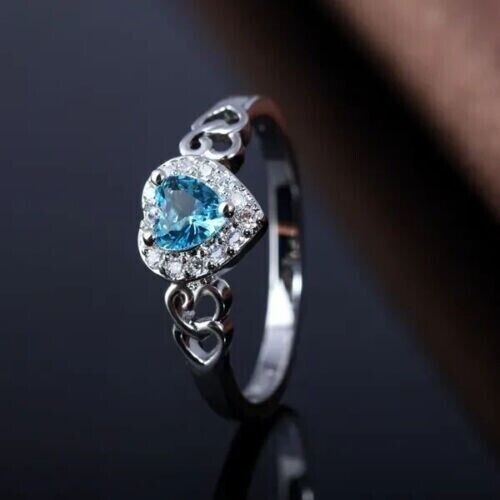 2Ct Heart Cut Lab Created Blue Topaz Women’s Wedding Ring 14K White Gold Plated