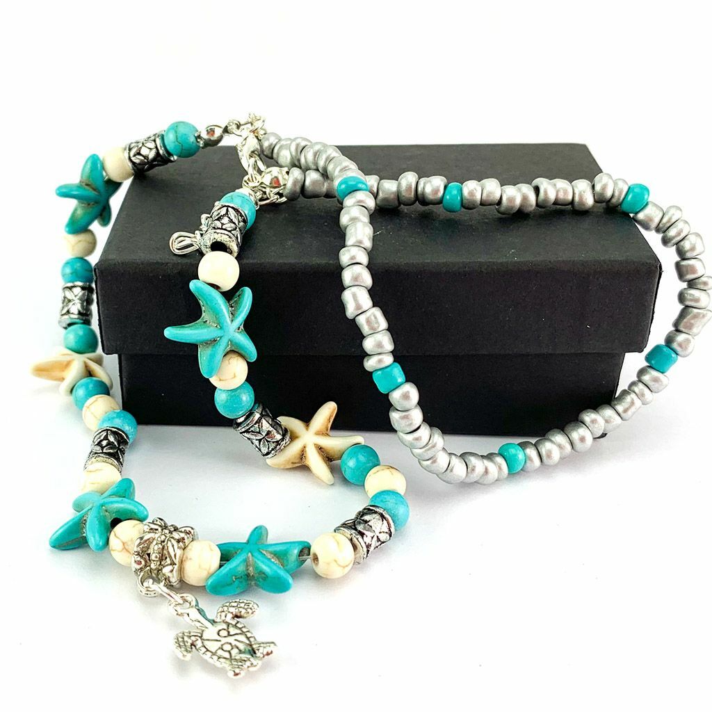 Boho Ankle Bracelet Silver Tone Women Fashion Beaded Adjustable Beach Anklet US