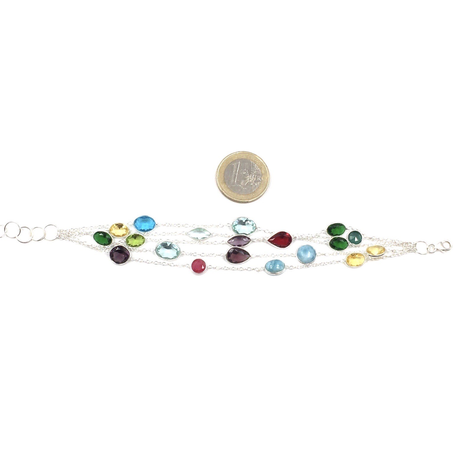 925 Silver Bracelet 17-19cm Colourful Gemstones Multicolour Jewellery Larimar Blue Red