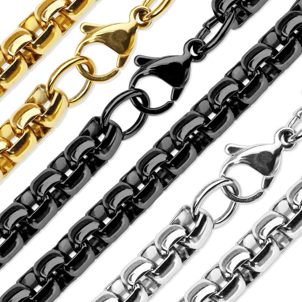 Stainless Steel 3mm-6mm Round Box Chain Necklace Silver, Black, or Gold Plated