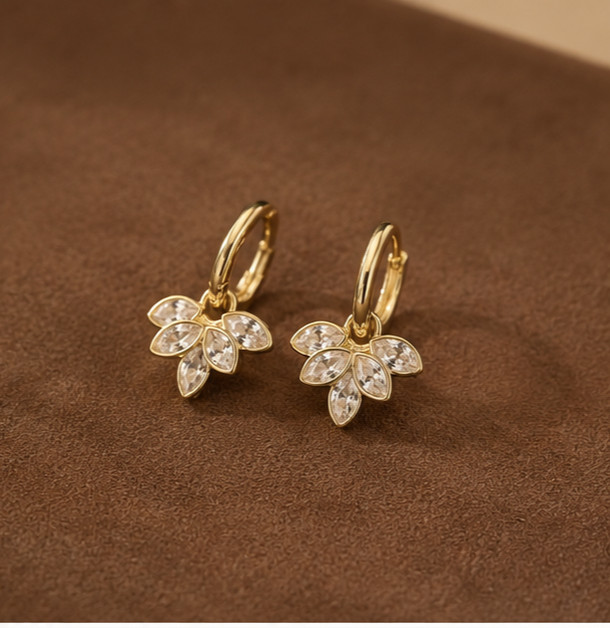 1Ct Marquise Cut Moissanite Women’s Huggie Hoop Earrings 14K Yellow Gold Plated