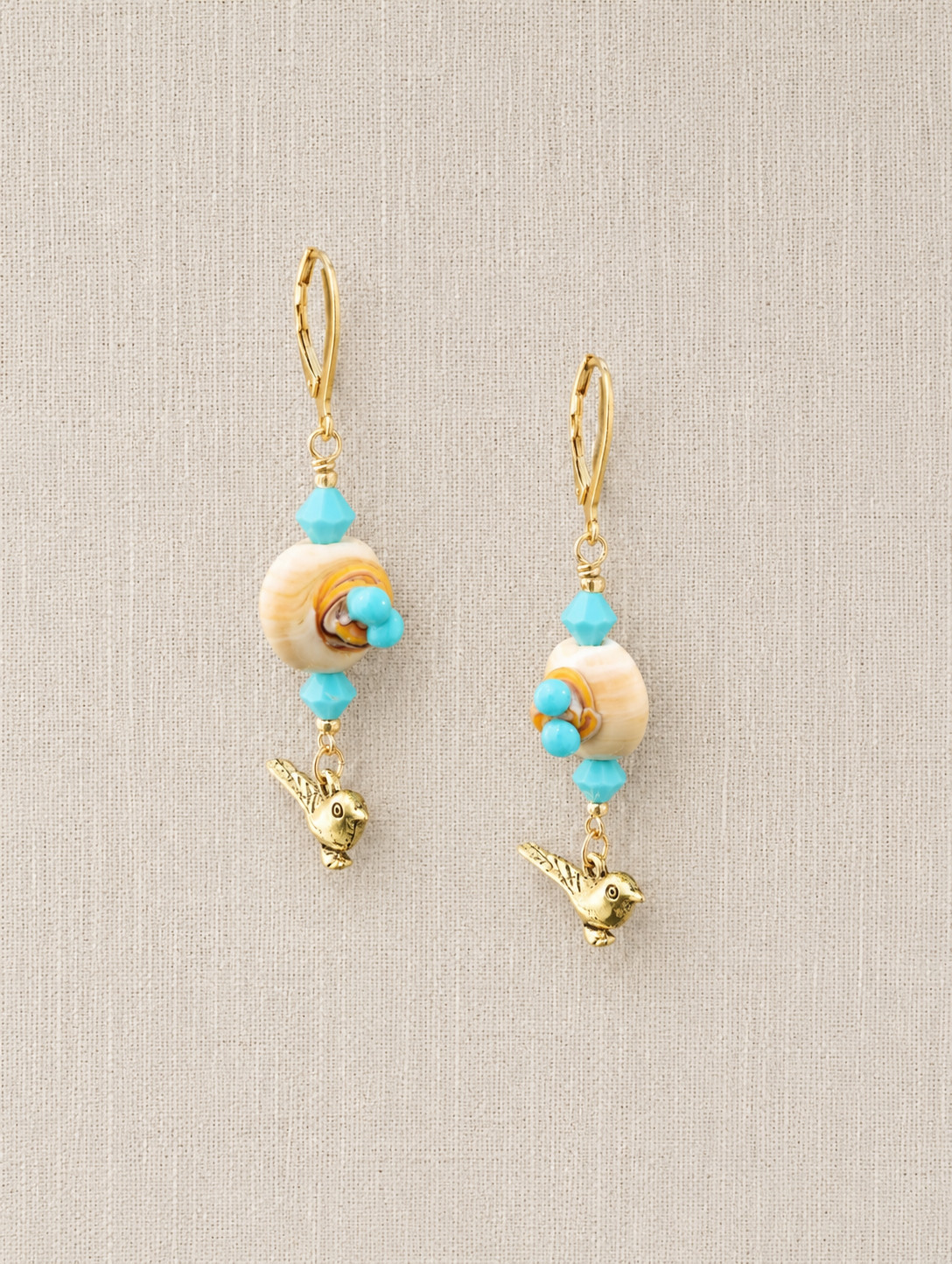 Bird’s Nest Earrings with Golden Birds Handcrafted