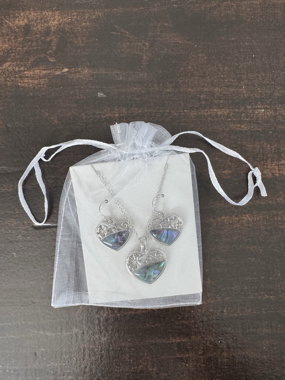 Abalone shell heart earrings and necklace set