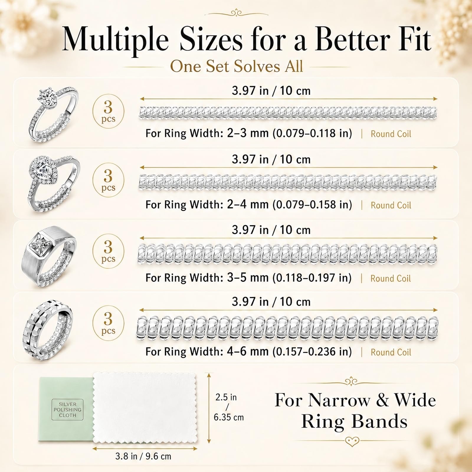 Ring Sizer Adjuster for Loose Rings 12 Pack Invisible Ring Guards Clear 12 pc