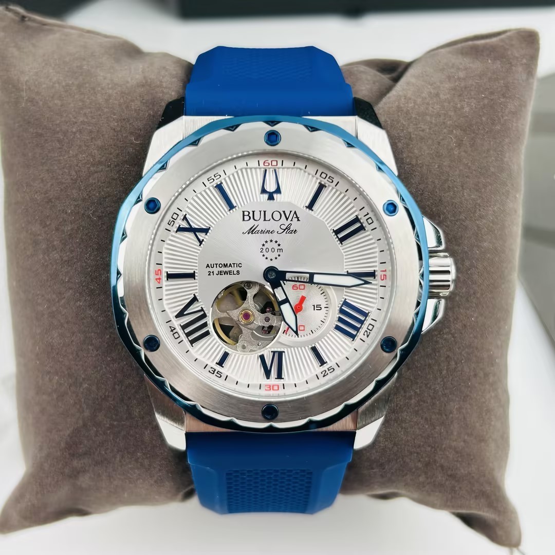 Bulova Marine Star 98A225 White Dial Silicon Strap Men Automatic Watch New 45mm