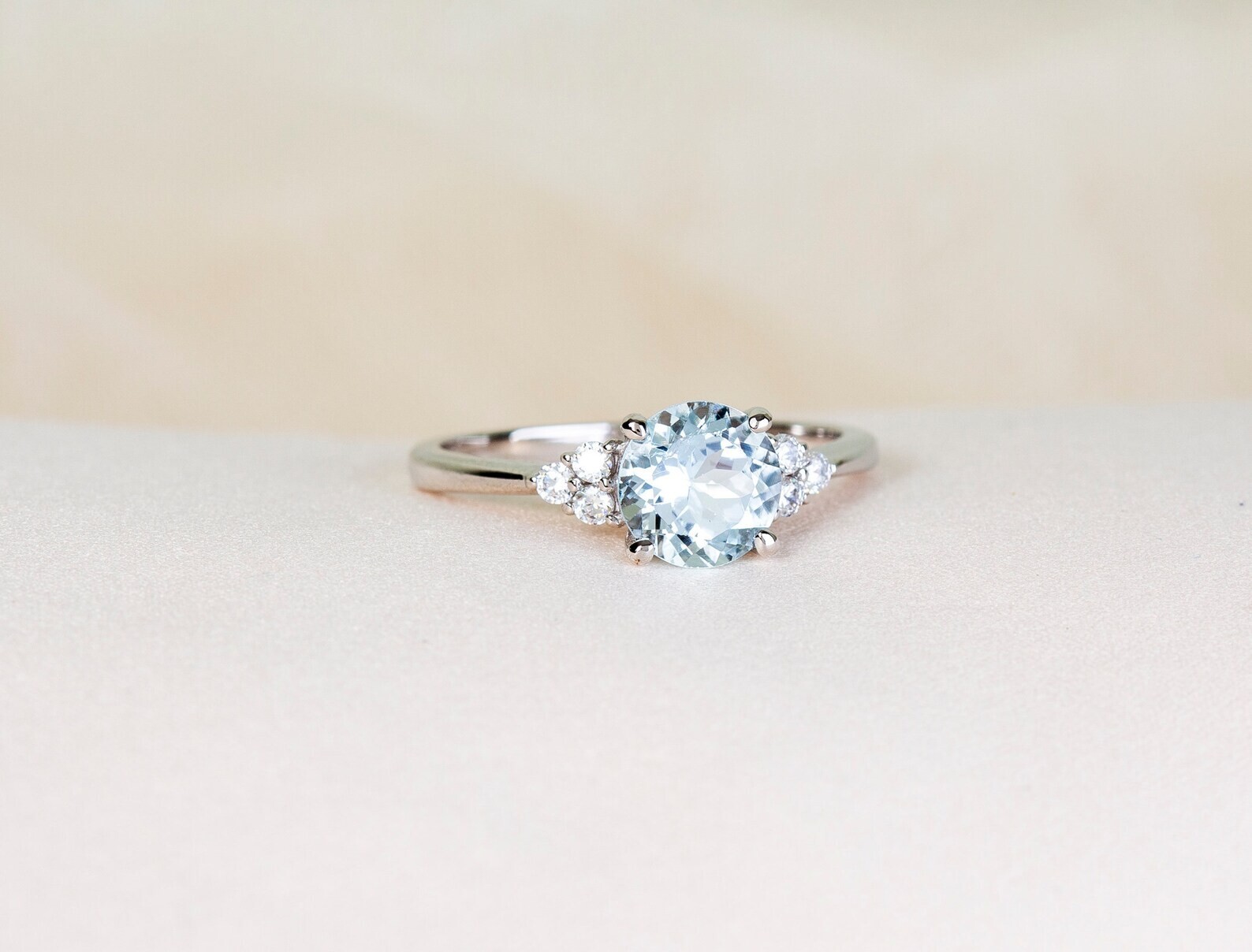 Aquamarine Engagement ring, Moissanite ring, 925 Solid Silver ring, Women gifts