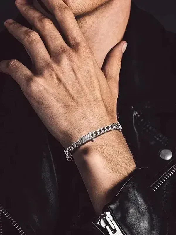 Barbed Wire Cuban Link Chain Bracelet Adjustable Stainless Steel Punk Emo