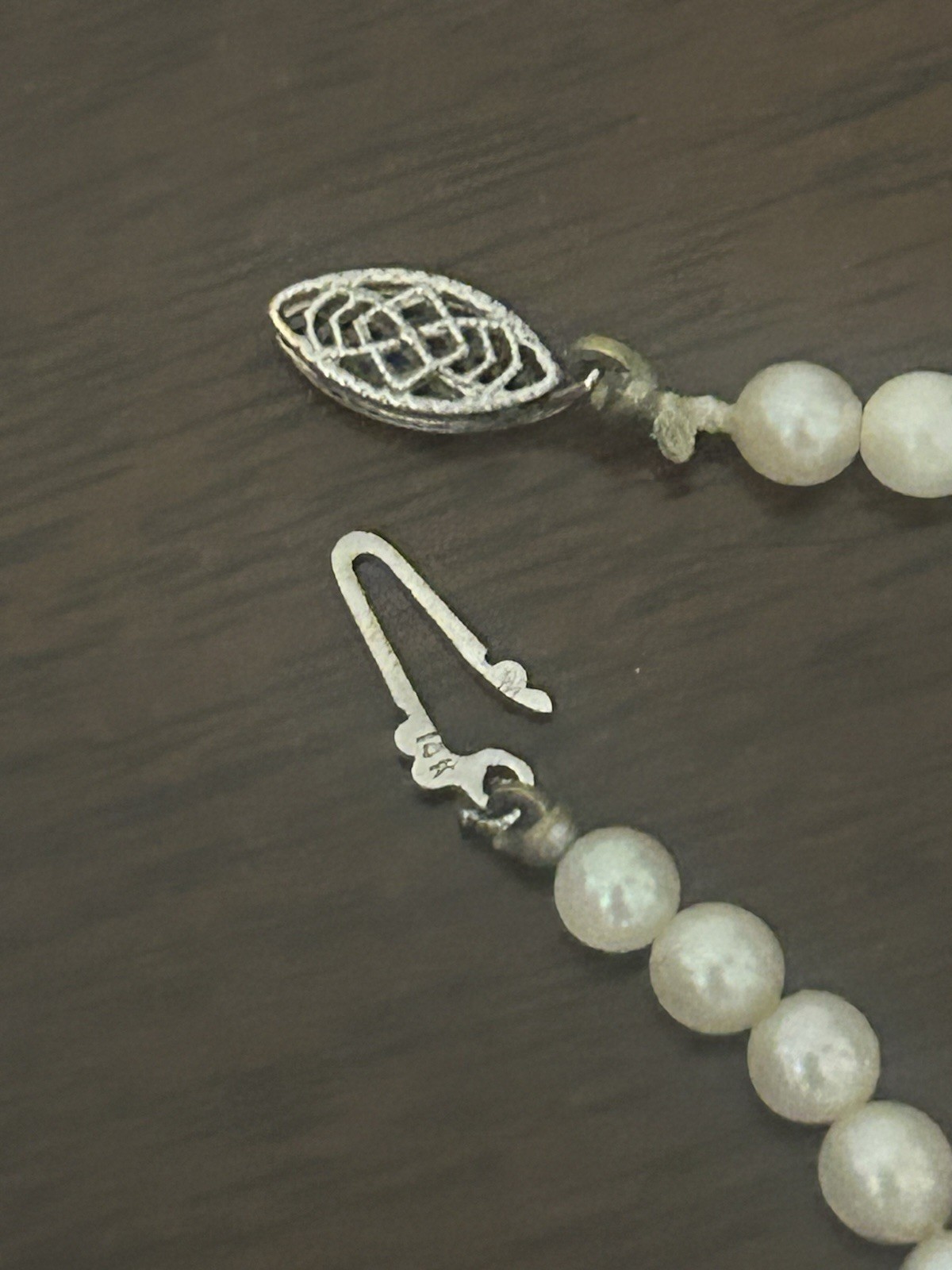 Solid 14k Gold Rhodium Plated Clasp Graduated Mother Of Pearl 15 Inch Necklace
