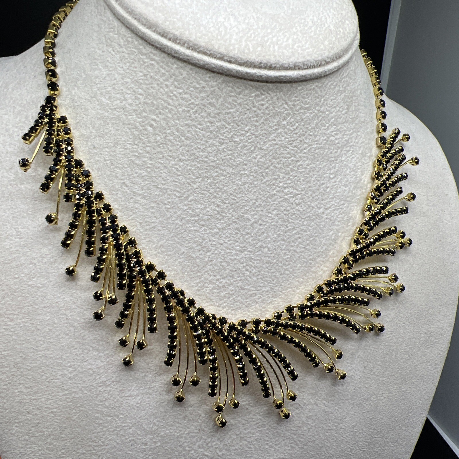 Gold Tone With Black Prong Set Rhinestones 14”-18” Necklace (6721)
