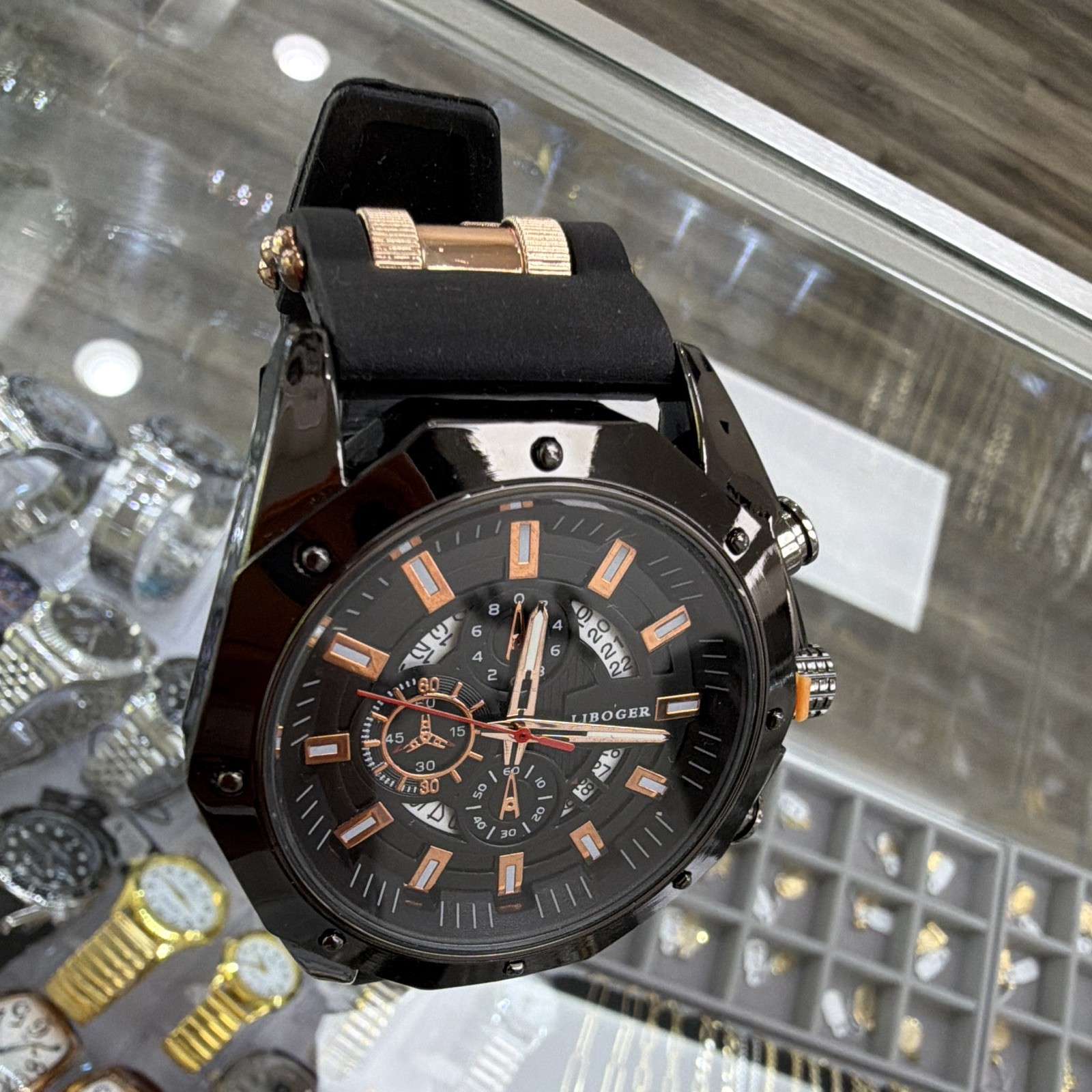 LIBOGER Men’s Quartz Analog Watch Black Dial Multi-Dial Date 44-47.9mm