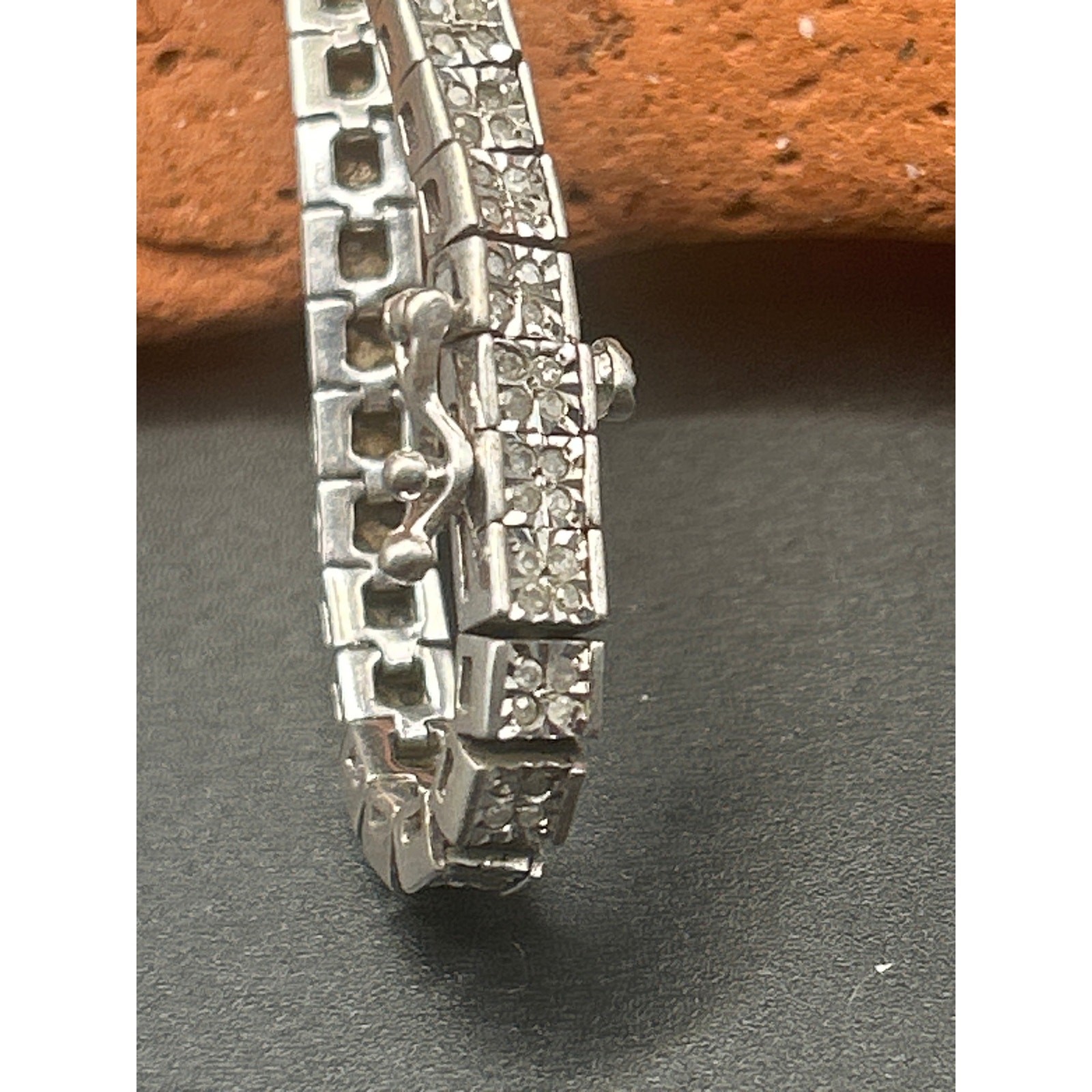Signed MDJ 925 Sterling Silver Diamond Tennis Bracelet 200+ Diamonds 6.5″ Link