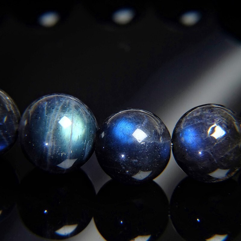 Blue Cat Eye Labradorite Flash Round Bead Healing Balance Stretch Women Bracelet