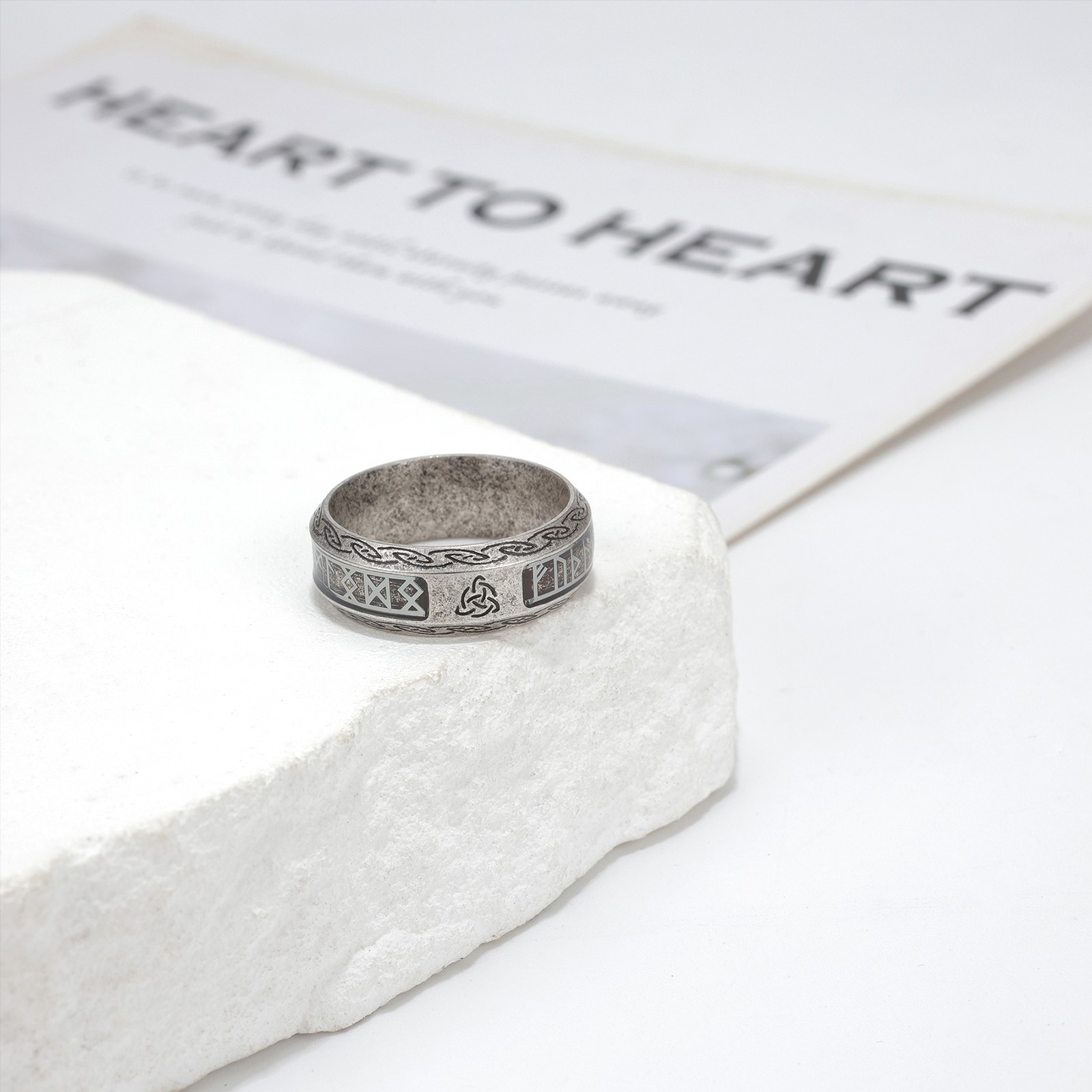 Men’s Retro Viking Rune Ring Stainless Steel Nordic Talisman Band Jewelry Gift