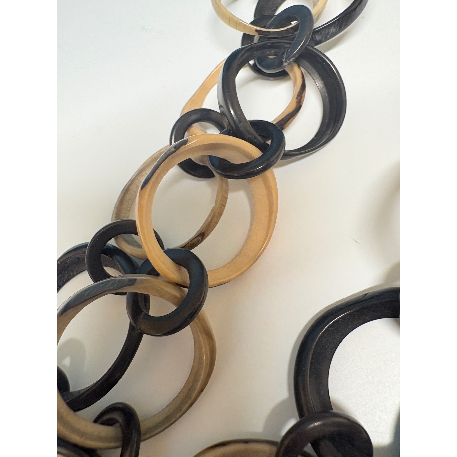 Vintage Style Black Cream Resin Link Statement Necklace Adjustable Cord