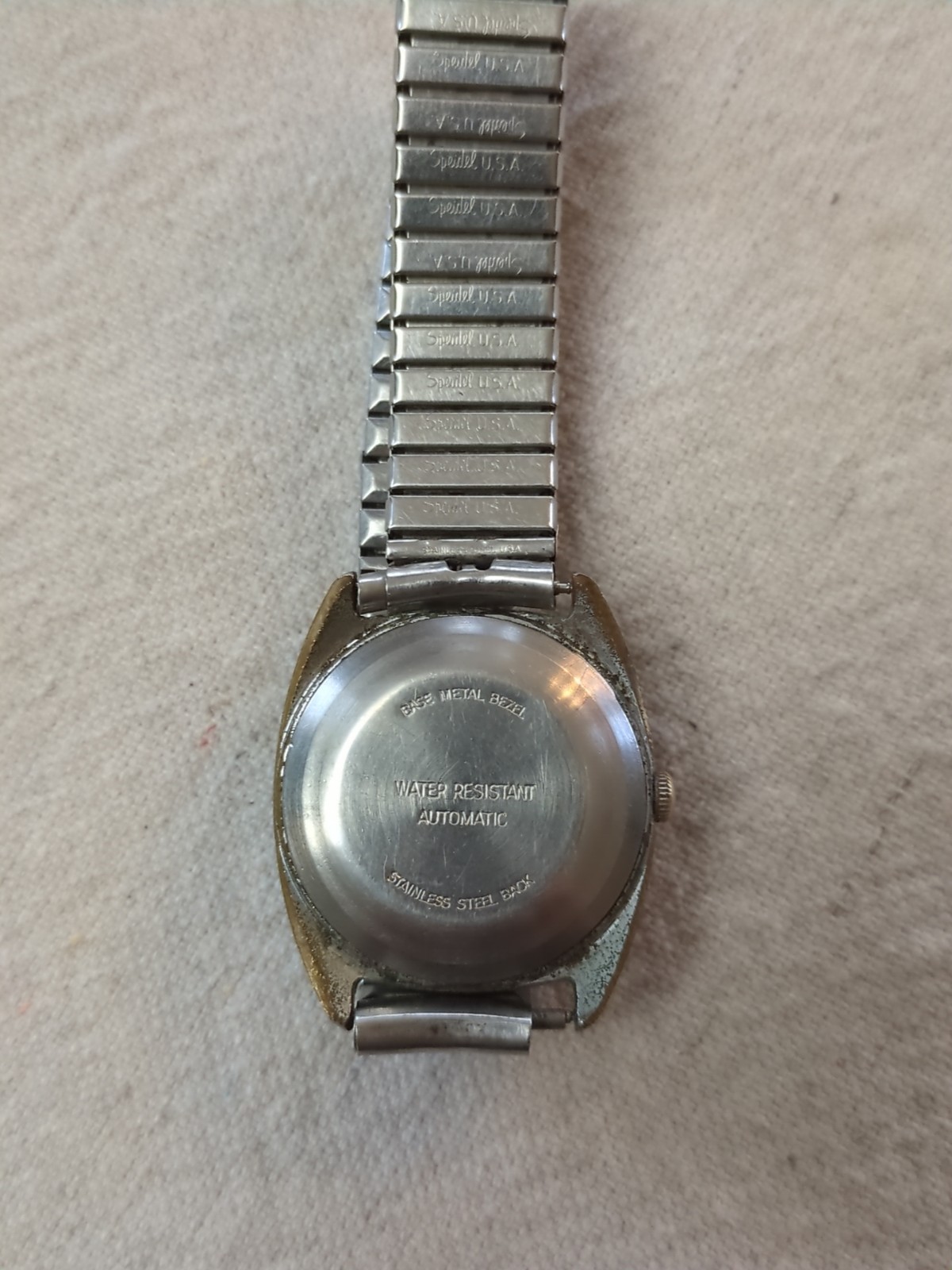 Rare Vintage Timex Self Wind Watch Marbled Dial. Speidel Stretch Band! Working!