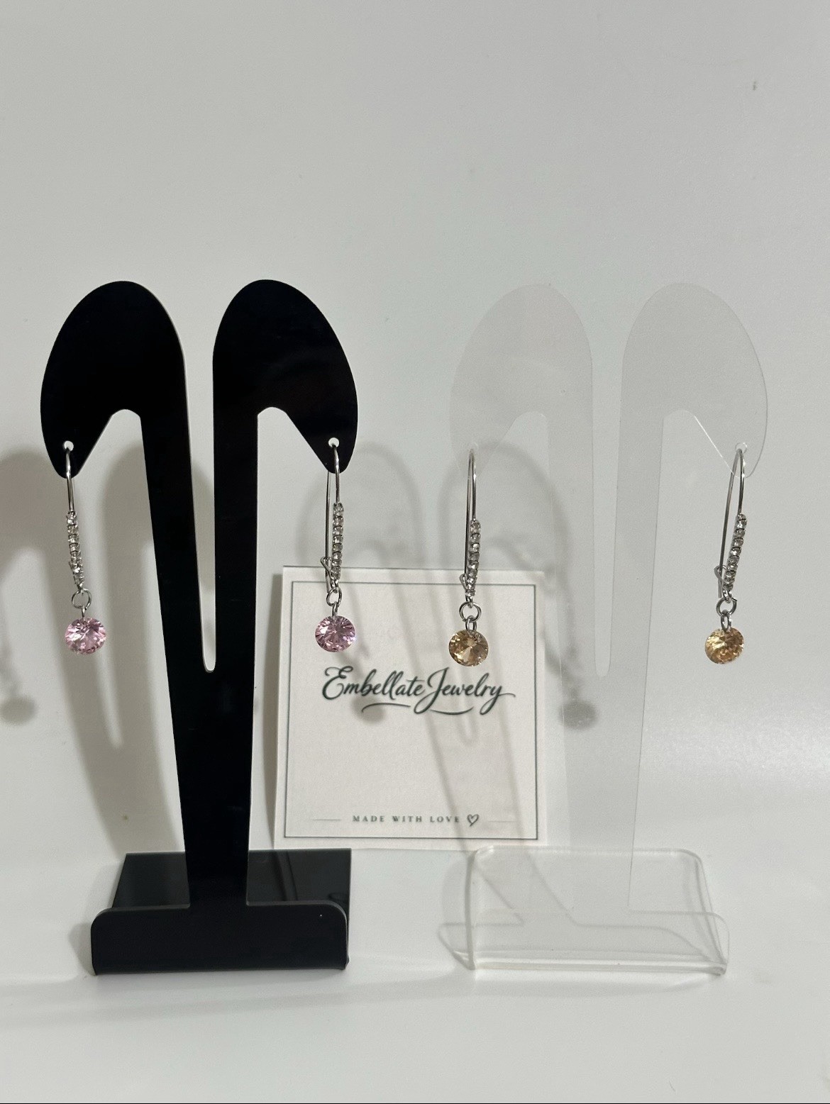 Crystal Luxury Honey Drop Hoop Earrings, Minimalist Embellate Silver Jewelry