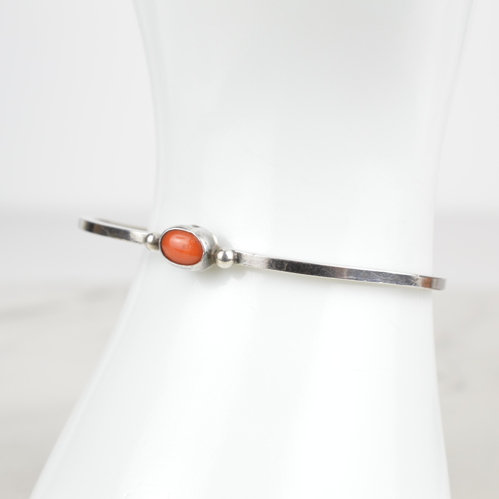 Vintage Navajo Sterling Silver Red Coral Cuff Bracelet Native American 925 16cm