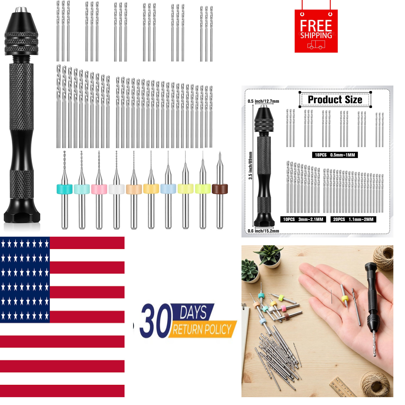Hand Drill Bits Set with Pin Vise – 59 Pcs Micro Drill Bits Set Including 48