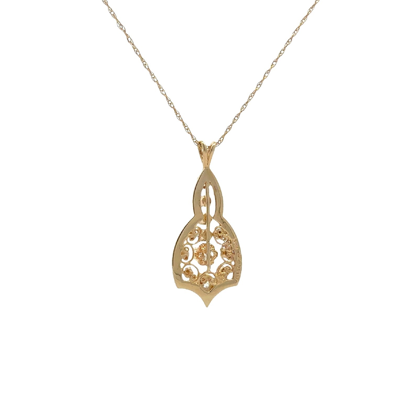 Paul Finelt 14k Yellow Gold Filigree and 0.57ctw Diamond Teardrop Necklace 18″