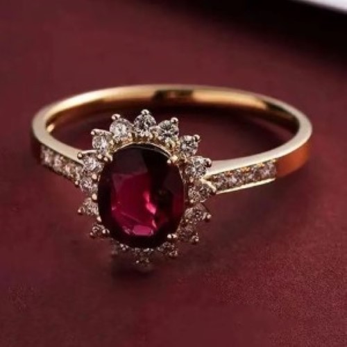 OVAL GARNET FLOWER/925SS RING-10 (R084910)