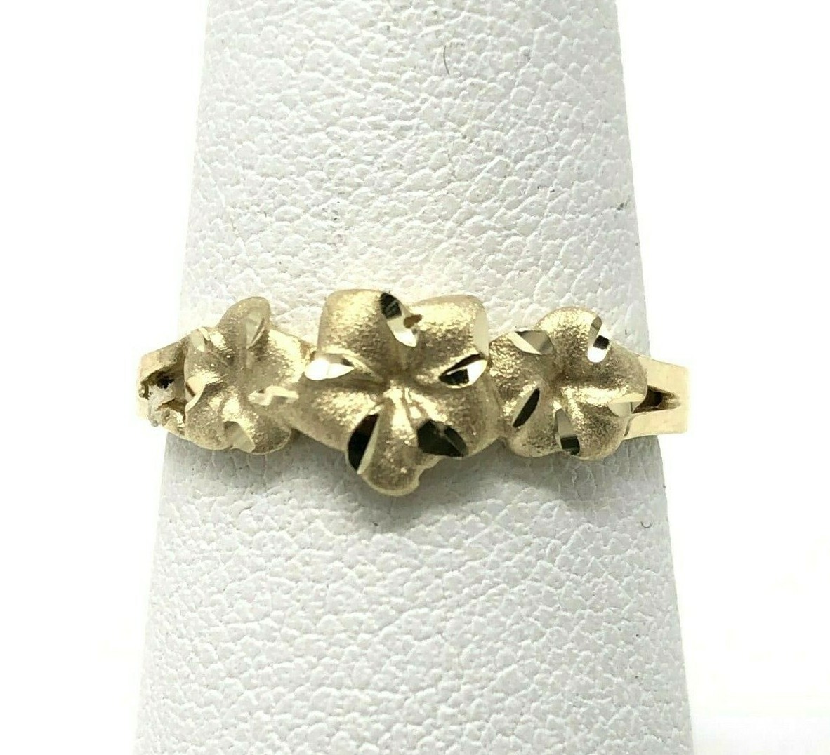 14k Yellow Gold Solid Hawaiian Plumeria Flower Ring Sizes 6-9