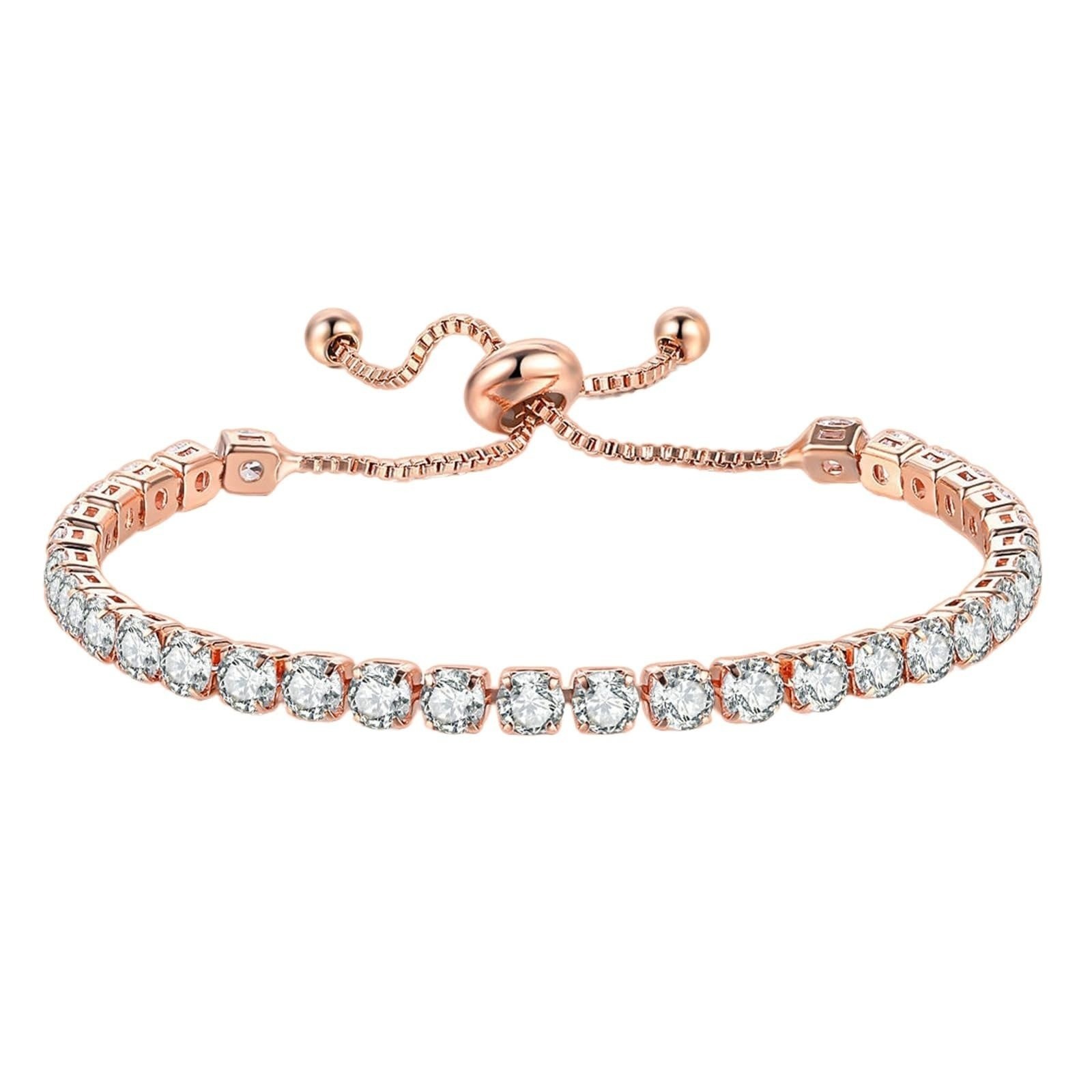 14K Gold Adjustable Tennis Bracelet with Colorful Rhinestones
