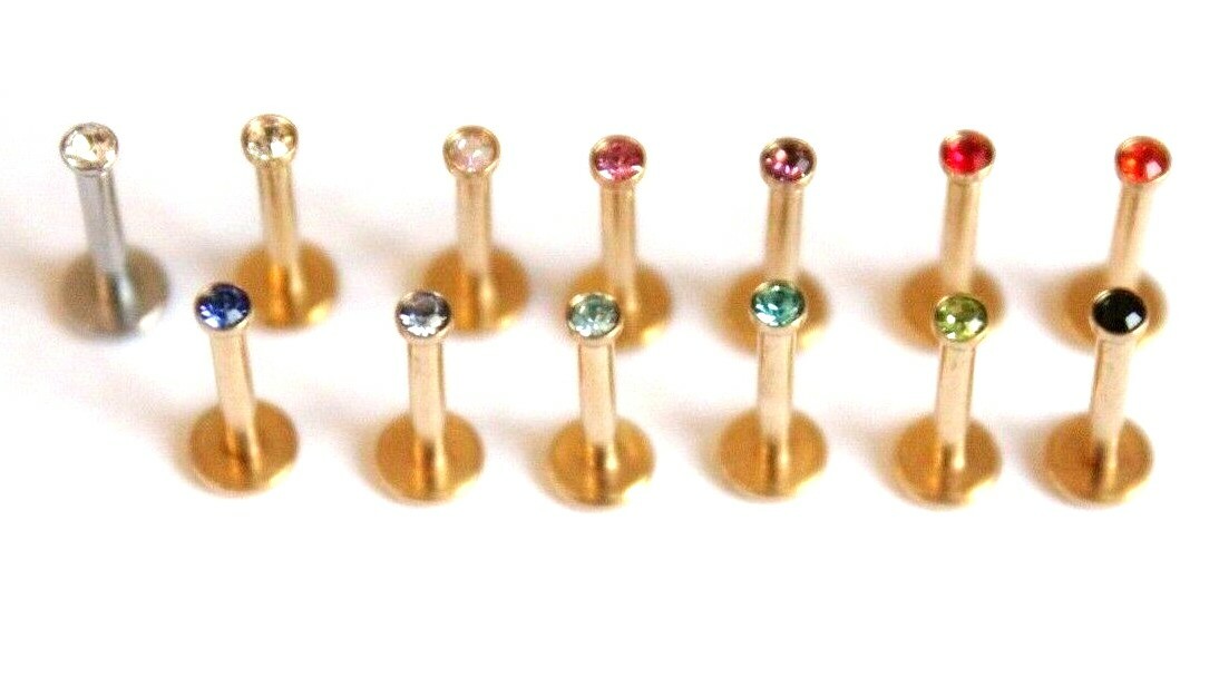 1 5 10pcs Internally Threaded 16g 18g Labret Bar 2mm Gem Earring Stud Helix Bulk