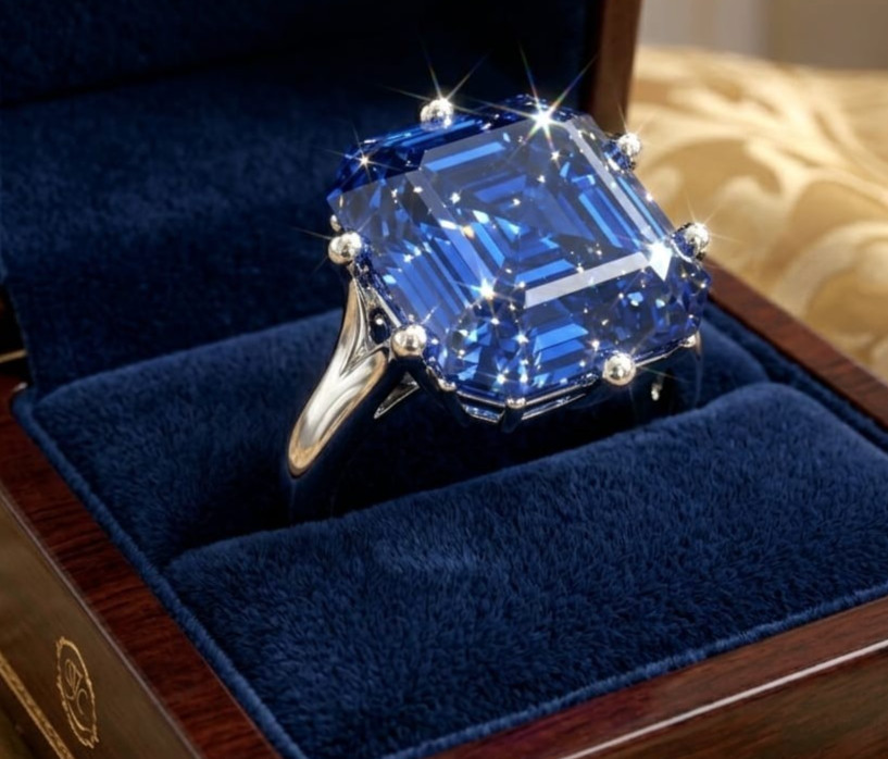 5.00 Ct Certified Asscher Shape Blue Natural Diamond Ring VVS1 White Gold Finish