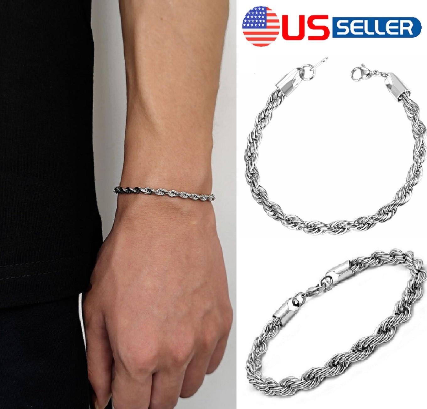 Women’s 925 Sterling Silver Bracelet Size 8 Inches 4MM lobster Unisex Gifts 1pc