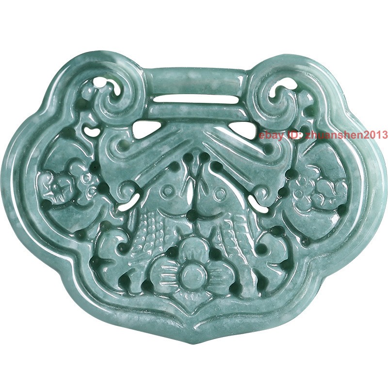 Retro Natural Grade A Jade Jadeite Women Lucky Amulet Ruyi Lock Pendant Necklace