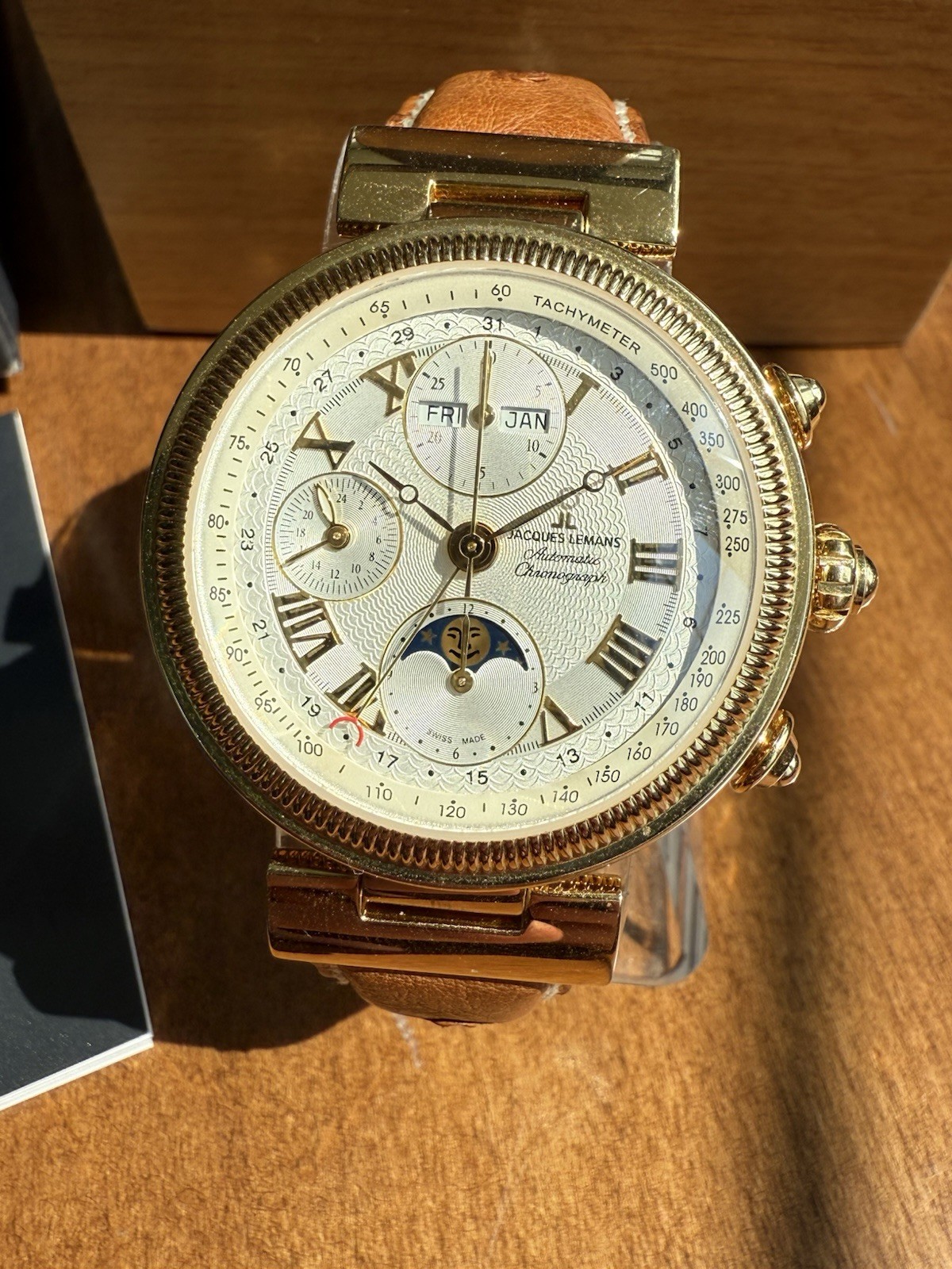 Jacques Lemans Valjoux 7751 Triple Calendar Moonphase Chronograph Gold Full Set