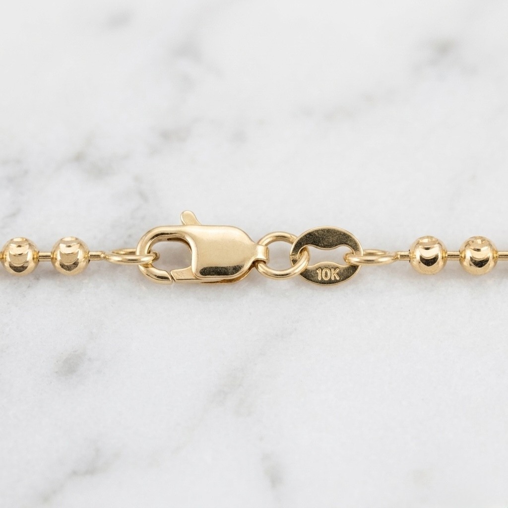2.3mm Diamond Moon Cut Bead Ball Chain Necklace REAL Solid 10K Yellow Gold