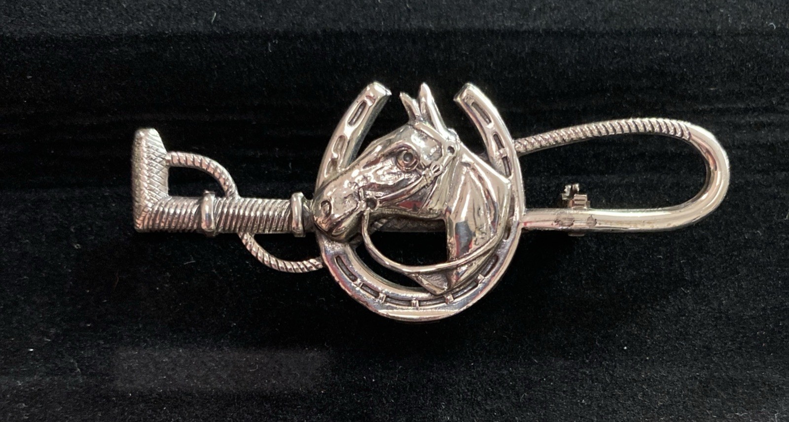 Vintage Equestrian Horseshoe Brooch, Sterling Silver