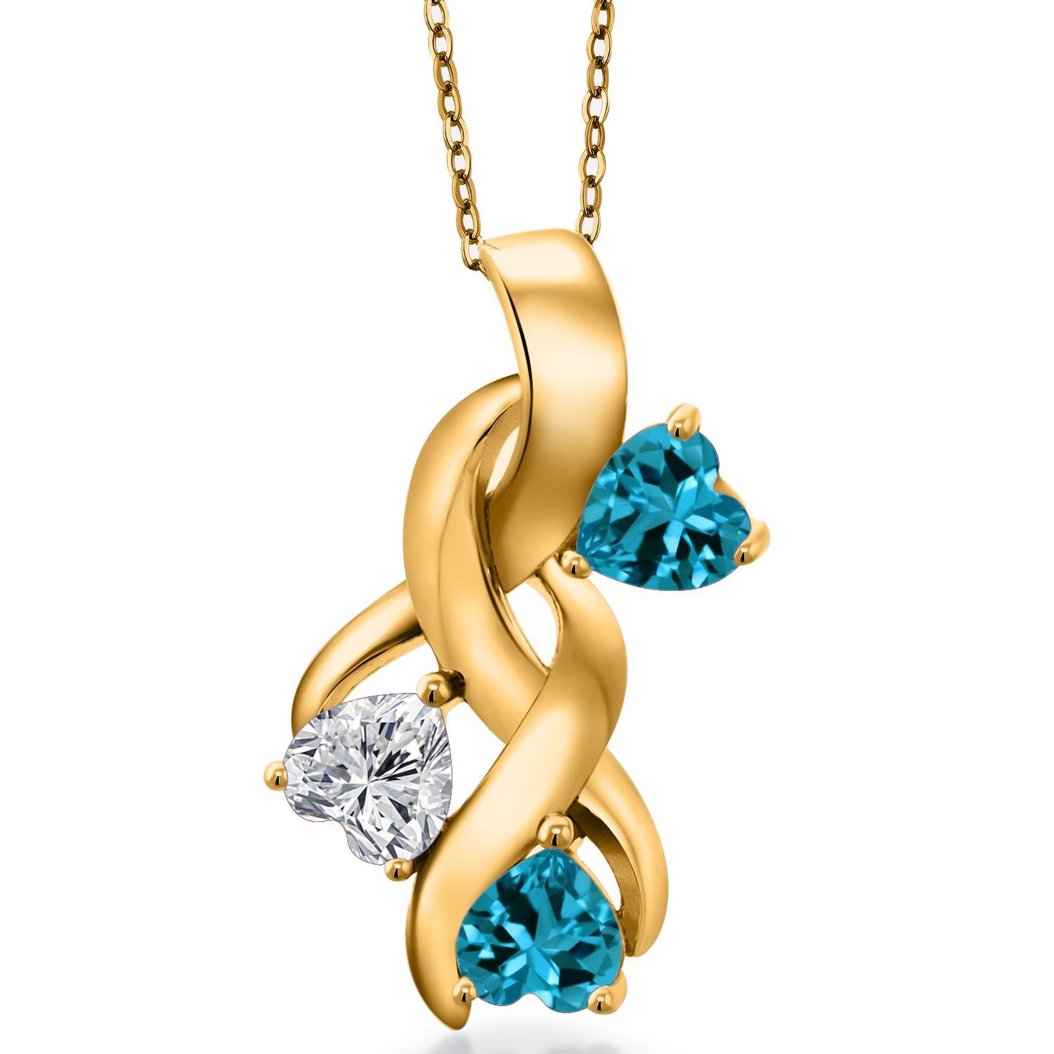 1.54 Ct Lab Grown Diamond London Blue Topaz 18K Yellow Gold Plated Silver
